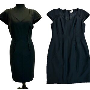 Reiss black cap sleeve V-neck midi sheath dress Sz 10 NWOT professional business